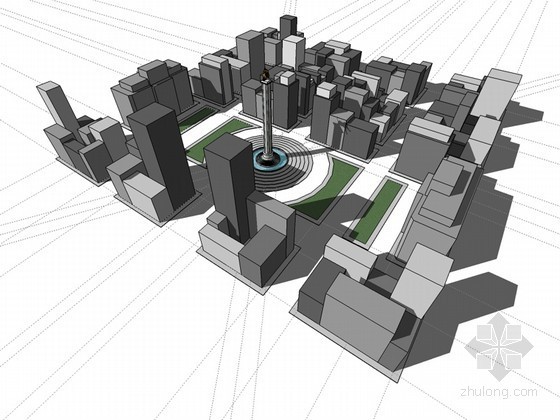 建筑群及城市广场SketchUp模型下载-建筑群及城市广场 