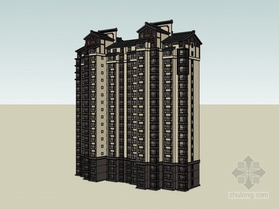 新中式高层住宅立面资料下载-某中式高层住宅sketchup模型下载