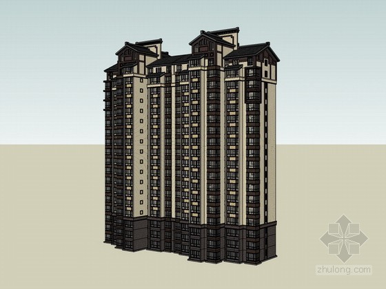 新中式坡屋顶高层住宅资料下载-某中式高层住宅sketchup模型下载