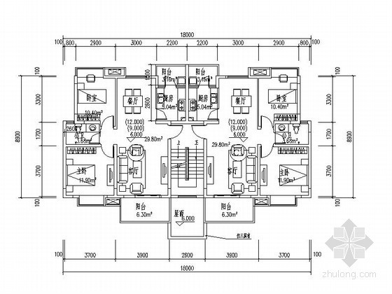 新民居多层住宅户型图资料下载-某多层板式住宅户型图（84/77）