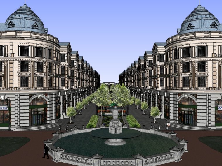 6层su模型资料下载-商业街西方新古典风格4层建筑设计（su模型）