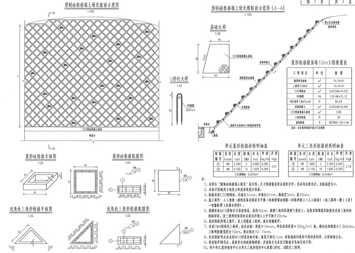 2015年不良地质区高填深挖高速公路路基路面两阶段施工图设计352张（结构，防护，排水）-混凝土框格防护设计