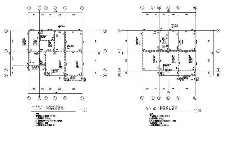 [广东]小型别墅建筑别墅施工图设计-梁布置图