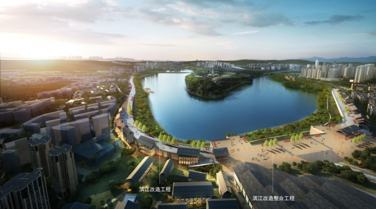 [四川]广安市中心城区滨江两岸城市景观设计 A-5 滨河改造工程鸟瞰图