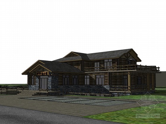 木质酒店设计资料下载-木质宾馆建筑SketchUp模型下载