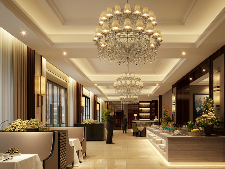 草图大师餐饮空间模型资料下载-酒店自助餐饮区3D模型下载