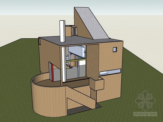 工作室建筑施工资料下载-名师工作室兼住宅建筑SketchUp模型