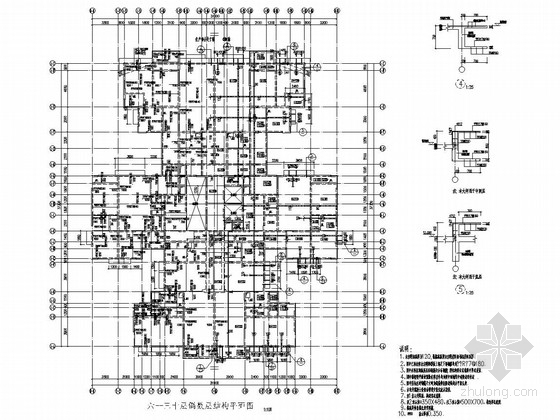 [综合楼]四川31层框支剪力墙结构施工图-六--三十层偶数层结构平面图 