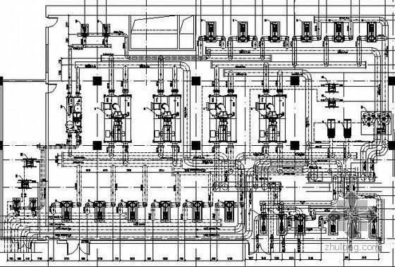 [河南]超高层商业综合体采暖通风及防排烟系统设计施工图（知名甲级设计院）-地下一层办公制冷站空调管道平面布置图