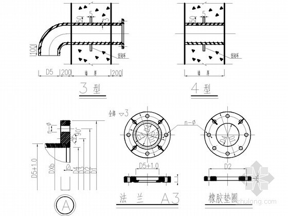 [南京]高层住宅及地下室通风防排烟设计施工图(详图丰富)-风管穿防护墙大样图 