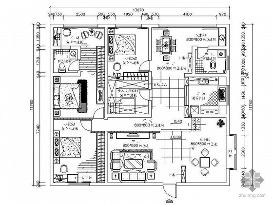 红酒酒柜设计图资料下载-[湖南]三室两厅装饰设计图