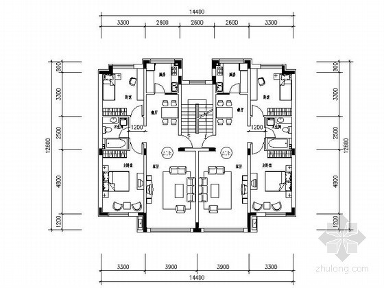 住宅区规划设计平面图资料下载-[长春]某花园住宅区多层板式户型平面图