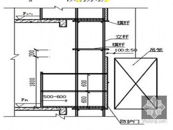 [四川]高层剪力墙结构住宅楼施工组织设计（294页）-物料提升机楼层出入口防护平面图