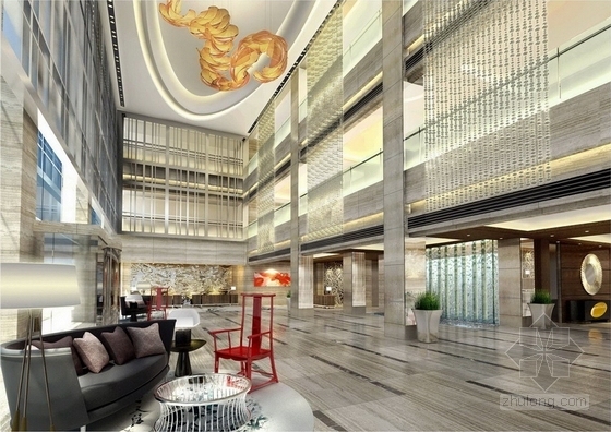 [北京]现代高档酒店公共区域设计方案图-大堂效果图