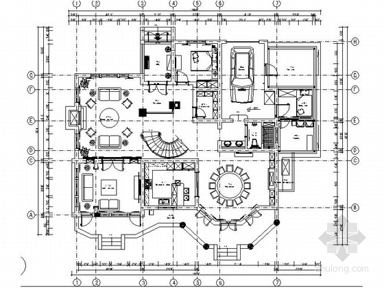 美式风格客厅装修图片资料下载-[上海]都市型别墅区美式风格两层别墅CAD装修施工图（含效果）