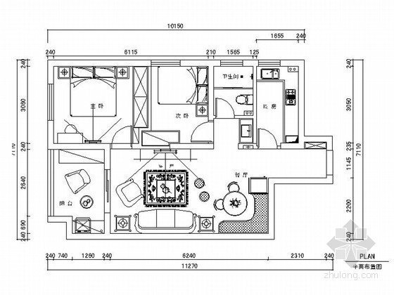 现代风格两居室方案资料下载-精品清新现代风格两居室室内装修设计施工图（含效果）
