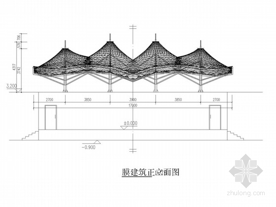 小学看台膜结构施工图-膜建筑正立面图 