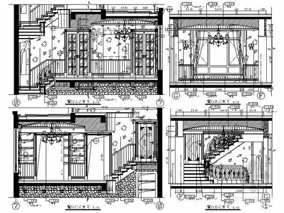 精品豪华法式乡村风格两层别墅室内装修施工图（含软装方案）餐厅立面图