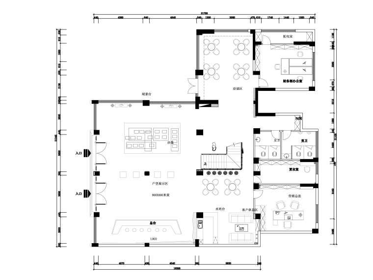 大型售楼处装修施工图资料下载-某大型房地产营销中心装修全套施工图（附效果图）