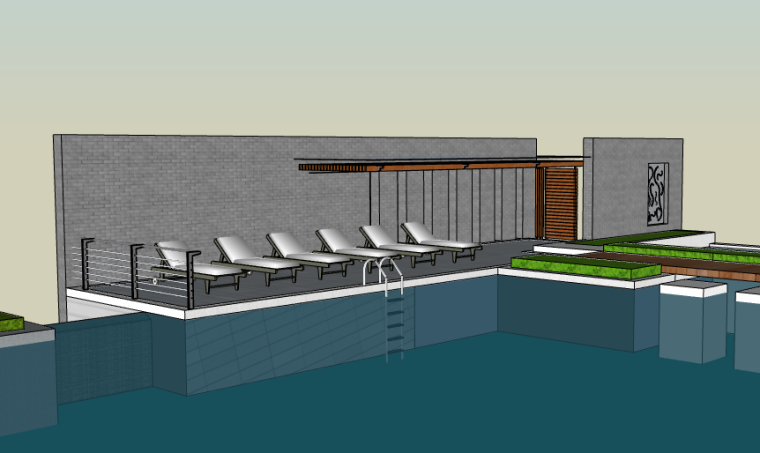 景德镇设计方案资料下载-无边际泳池设计方案SU建筑模型（现代风格）