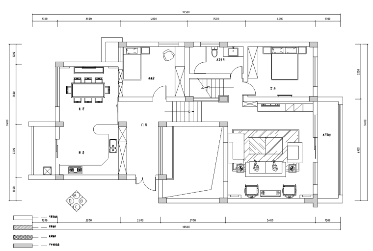 [浙江]某花园别墅室内装修施工图（含实景图）-一层平面布置图