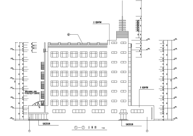 上海某现代商住综合楼建筑设计施工图CAD-上海某现代多层商住综合楼建筑设计立面图2