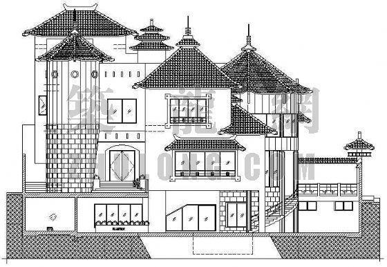 仿古别墅全套CAD施工图资料下载-某仿古别墅立面设计方案