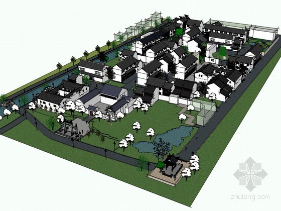 江南水乡城市设计资料下载-江南水乡建筑SketchUp模型下载