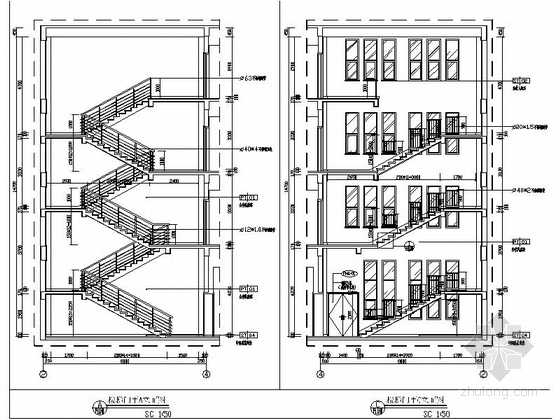 [江苏]现代文体活动中心室内装修施工图楼梯间立面图