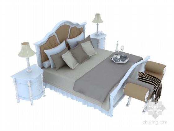 欧式床家具资料下载-白色欧式床3D模型下载
