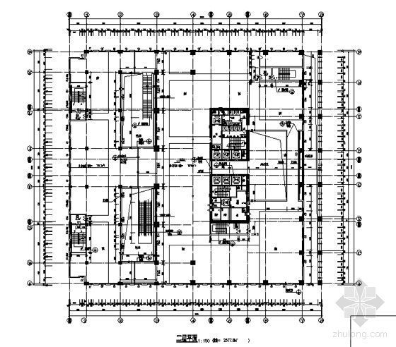 [深圳市福田中心区]某高层商务中心大厦建筑施工套图（骑楼、修改单、另有配套营销中心图纸）-二层平面图