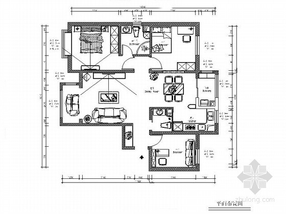 三居室顶棚平面图资料下载-现代三居室平面布置图