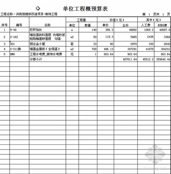 改造项目书资料下载-北京某训练馆维修改造项目建筑工程预算书（2010-04）