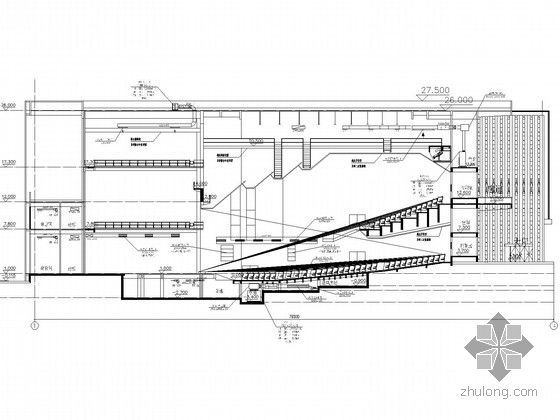 [长沙]大学学术中心及展览馆空调通风施工图纸(座椅送风)-建筑剖面图