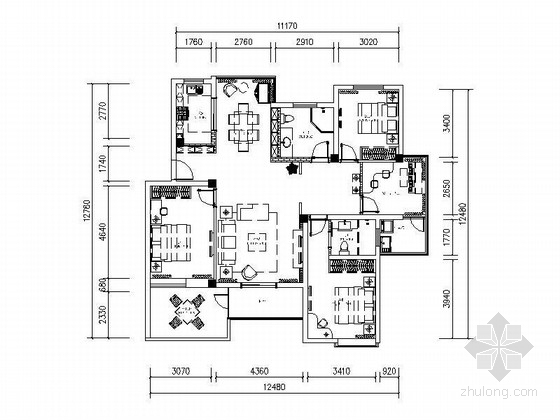西安三室两厅装修资料下载-[原创]传统中式三室两厅室内装修施工图（含效果图）