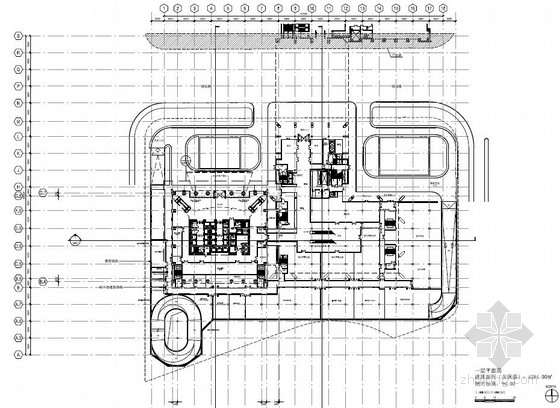 [山东]超高层玻璃金字塔结构办公综合体建筑施工图-超高层玻璃金字塔结构办公综合体建筑首层平面图 