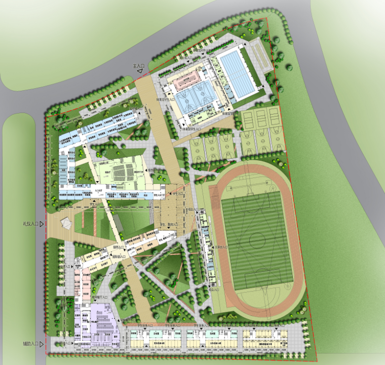 天津市西青区中学建筑设计法方案文本-首层总平面图