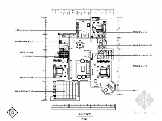 装修效果图客厅吊顶中式资料下载-[天津]风景地产古典中式三居室装修施工图（含效果图）