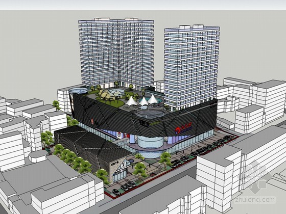 商业模型su资料下载-商业住宅楼SketchUp模型下载