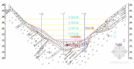 [毕业设计]江河土石坝枢纽布置及施组设计-大坝剖面图图 