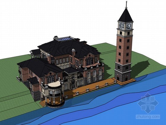 欧式别墅建筑模型资料下载-现代欧式别墅SketchUp模型下载