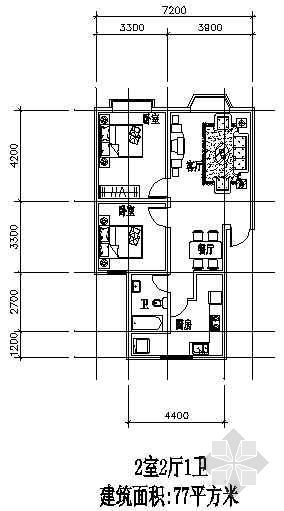两室两厅一卫一厨装修图资料下载-两室两厅一厨一卫77平方米