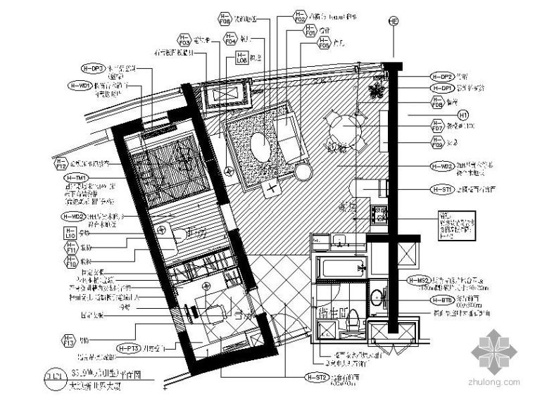 公寓精装修样板间施工方案资料下载-[大连]精装公寓H型样板间两居装修图