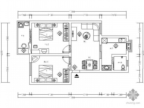 85平米两居室装修图纸资料下载-某两居室装修图