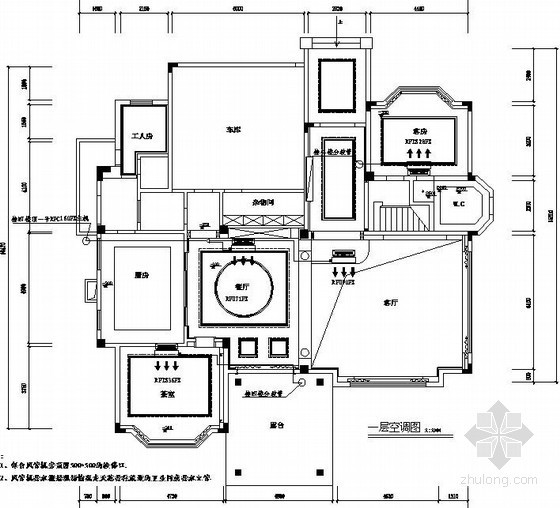 四管制中央空调系统图纸资料下载-某别墅中央空调图纸