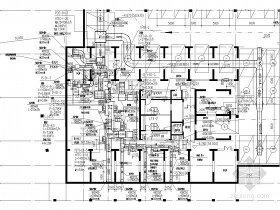 [广东]住宅小区人防地下室通风防排烟系统设计施工图（三种通风方式）-平时通风平面拆分图 