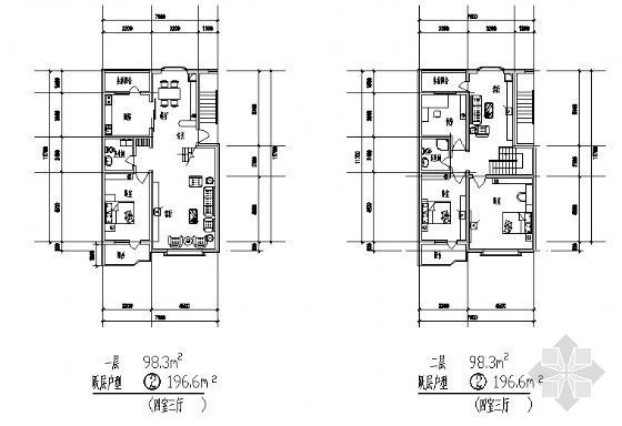 160平方米户型cad资料下载-跃层户型-四室三厅（196.6平方米）