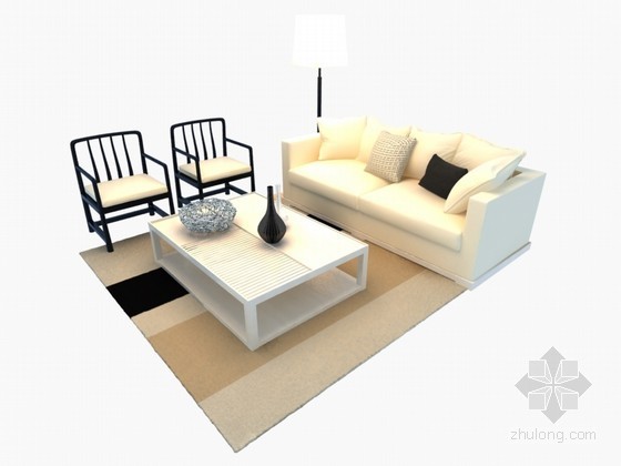 清新中式沙发3D模型资料下载-清新中式沙发3D模型下载