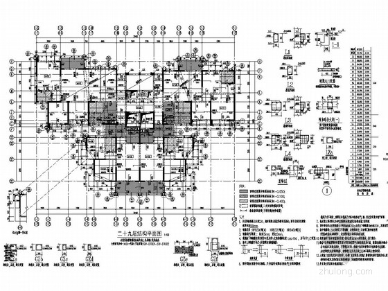 [四川]32层全现浇钢筋混凝土剪力墙结构住宅楼结构施工图-二十九层结构平面图 