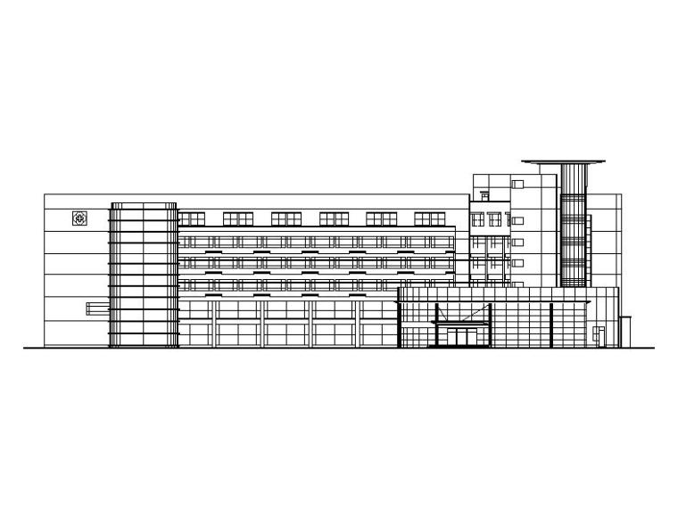 [江苏]六层框架结构医院综合楼建筑施工图-六层框架结构医院综合楼建筑立面图